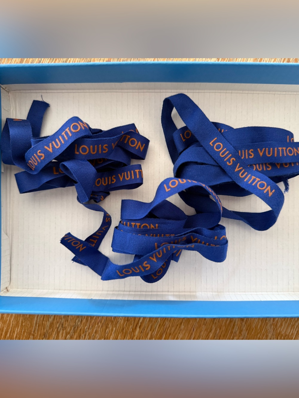Authentic Louis Vuitton Royal Blue Ribbon with Orange Logo Accent - 9 ft